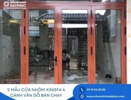 5 Mẫu Cửa Nhôm Xingfa 4 Cánh Vân Gỗ Bán Chạy