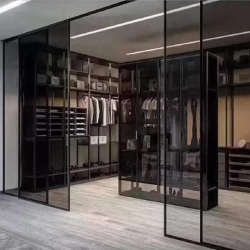 Cửa Lùa Slim 4 Cánh Đối Xứng dùng kính xám khói