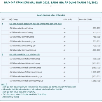 Báo giá kính sơn màu năm 2023