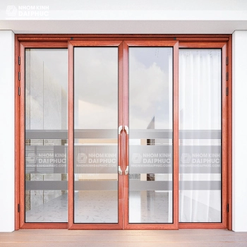 Cửa trượt quay 4 cánh màu vân gỗ