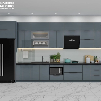 Tủ Bếp Cánh Kính Nhôm Tấm