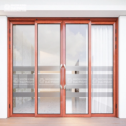 Cửa trượt quay 4 cánh màu vân gỗ Giá cửa trượt quay 4 cánh màu vân gỗ 2,65 triệu/m2