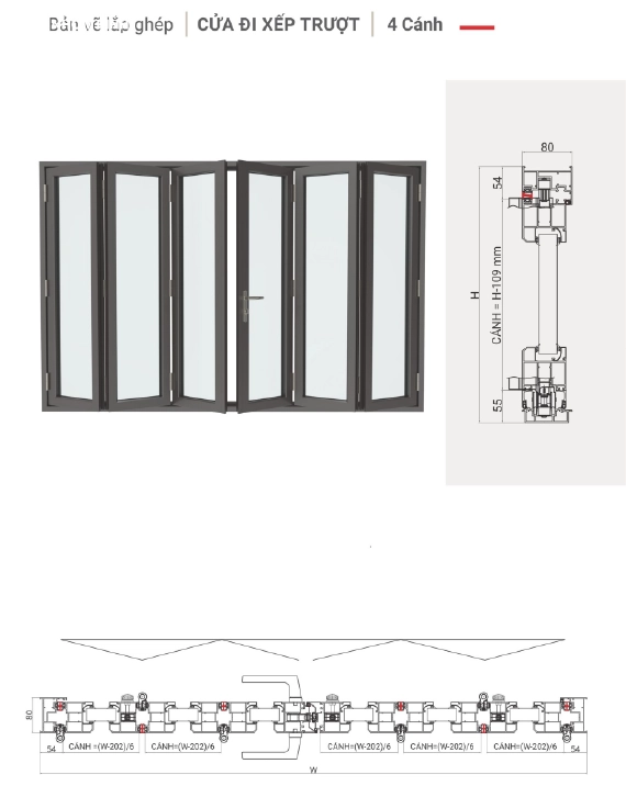 Cửa xếp trượt 6 cánh nhôm Maxpro hệ 80