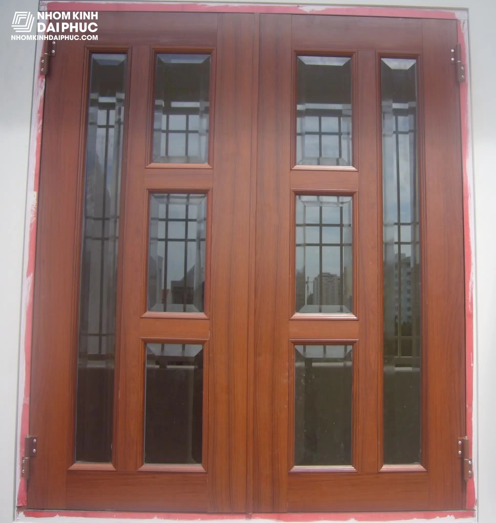 Cửa nhôm hệ 1000 màu vân gỗ