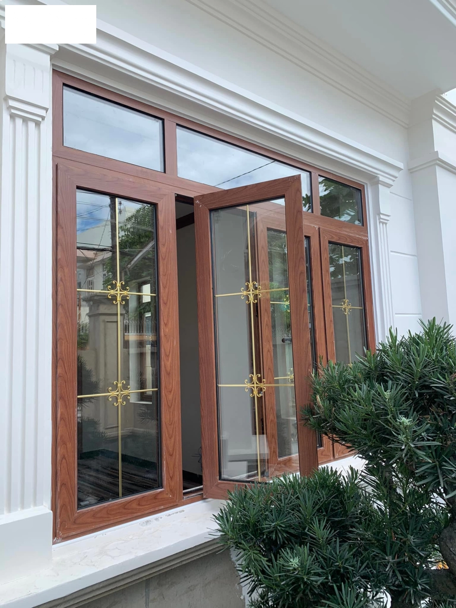 Cửa sổ nhôm topal vân gỗ kính hộp nan hoa