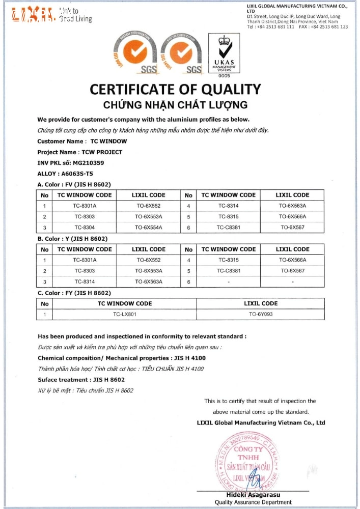 Chứng chỉ nhôm Maxpro.JP