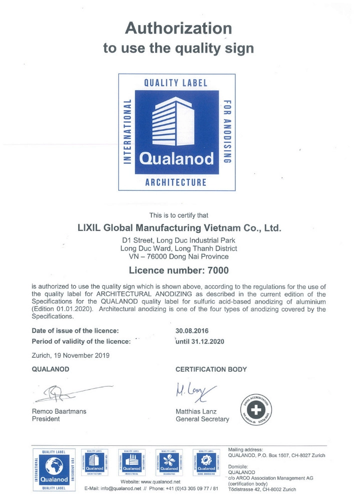 Chứng nhận Qualanod Maxpro.JP