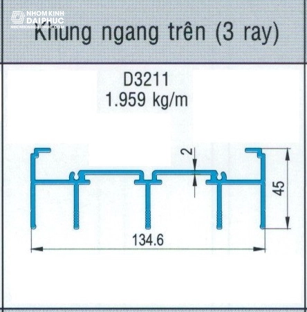 Khung trên cửa trượt 3 ray hệ xingfa 93 mã D3213