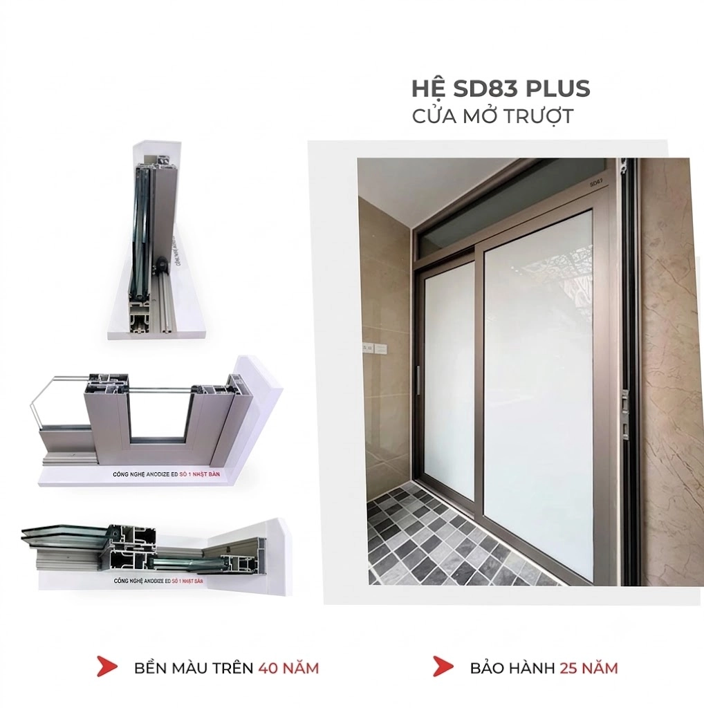 Kết cấu khung ray với độ dày nhôm Maxpro hệ 83 chống rung lắc hoàn hảo