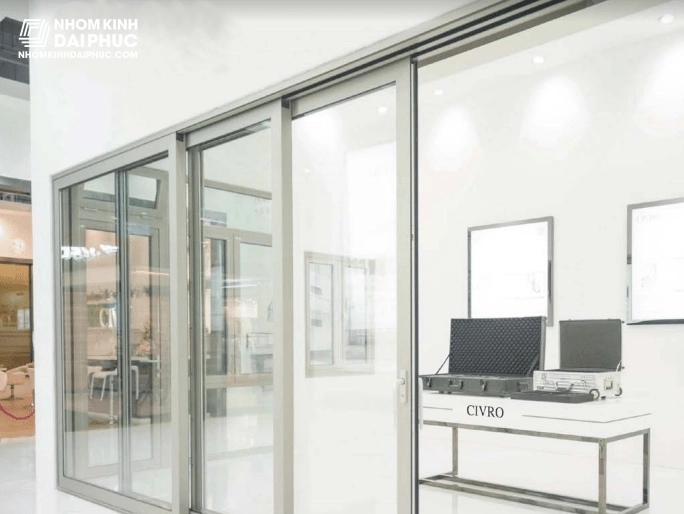 Cửa nhôm Civro lùa nối góc 3 ray