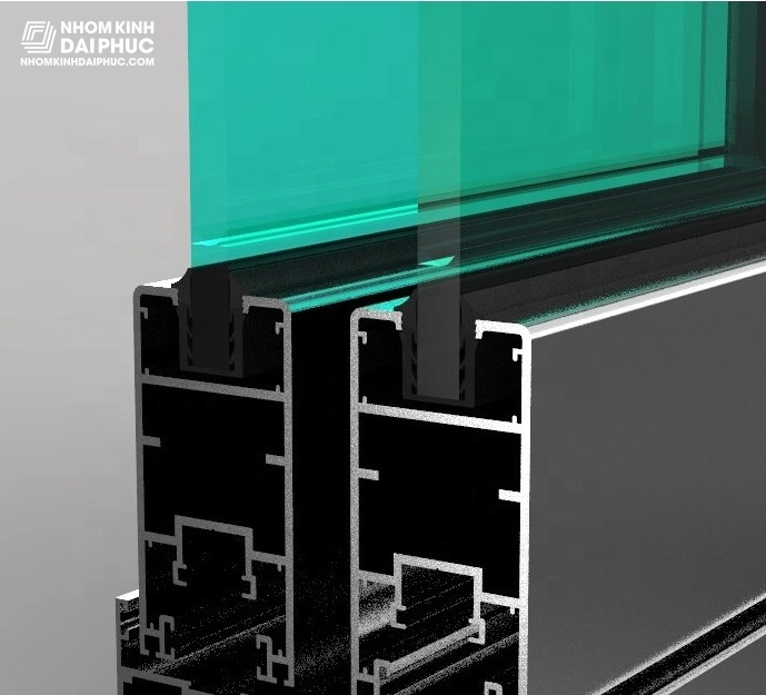 Mặt cắt kỹ thuật cửa nhôm Xingfa thể hiện rãnh lắp kính và hệ gioăng cao su EPDM