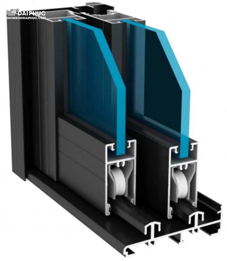 Cận cảnh đường ray và bánh xe của cửa lùa nhôm Xingfa hệ 93