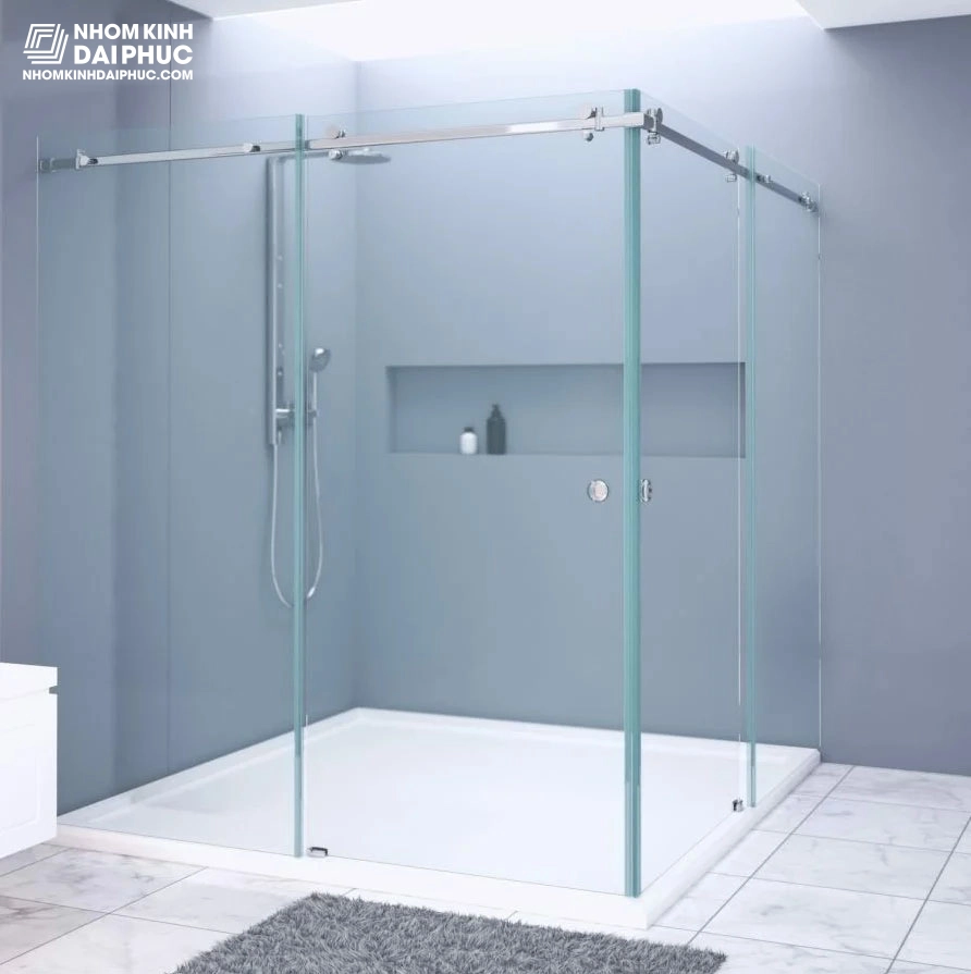 Mẫu phòng tắm kính lùa 2 cánh nối góc 90 độ