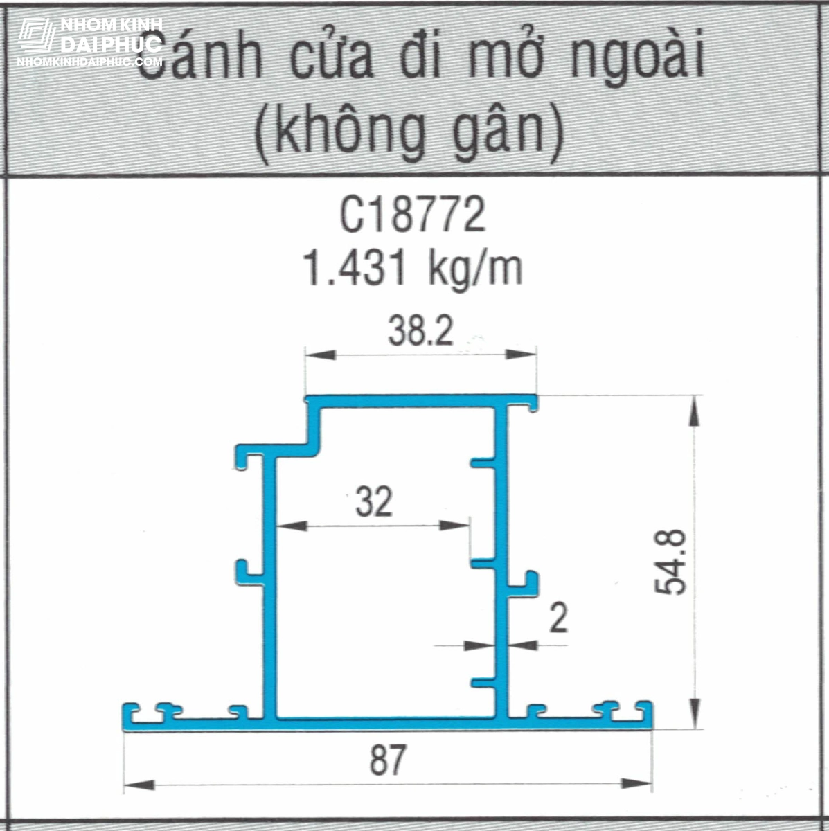 Cánh cửa đi mở ngoài (không gân) C18772