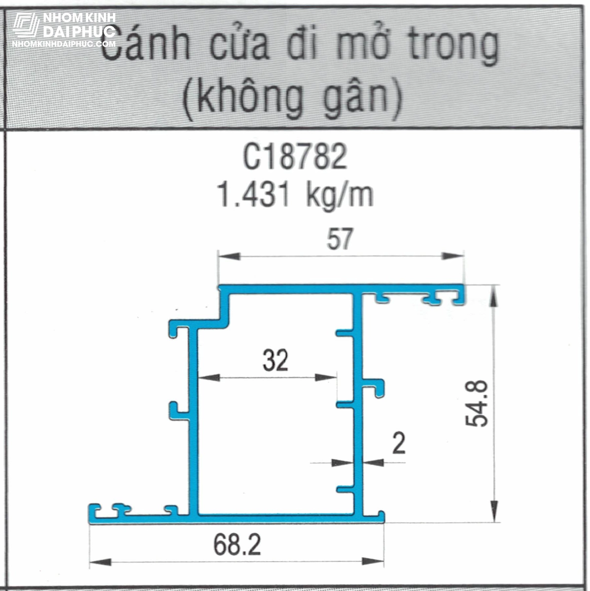 Cánh cửa đi mở vào (không gân) C18782