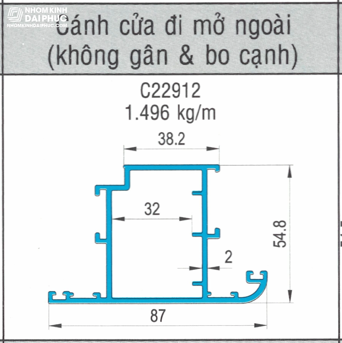 Cánh cửa đi mở ngoài (không gân & bo cạnh) C22912