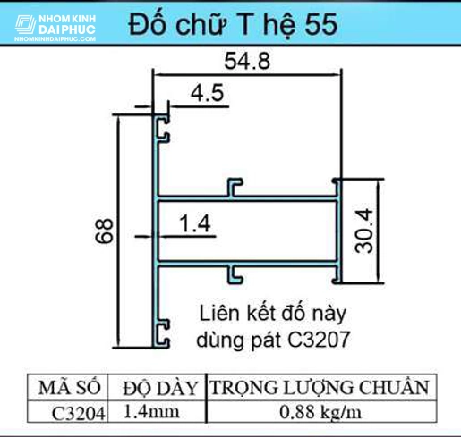 Đố tĩnh cho cửa tách khung (Không lỗ Vít) C3204