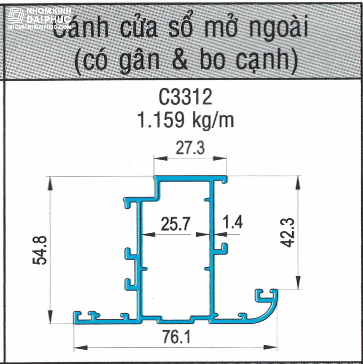 Cánh cửa sổ (có gân & bo cạnh) C3312