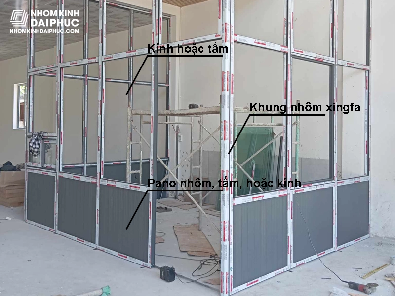 Vách ngăn nhôm kính hệ Xingfa