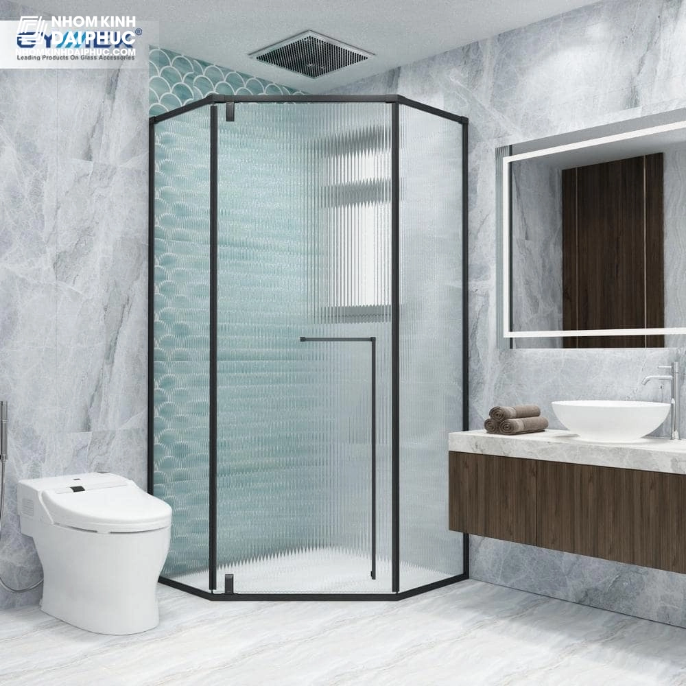 Cabin tắm GYMEK hệ slim 135 độ màu đen cửa mở bản lề trục xoay