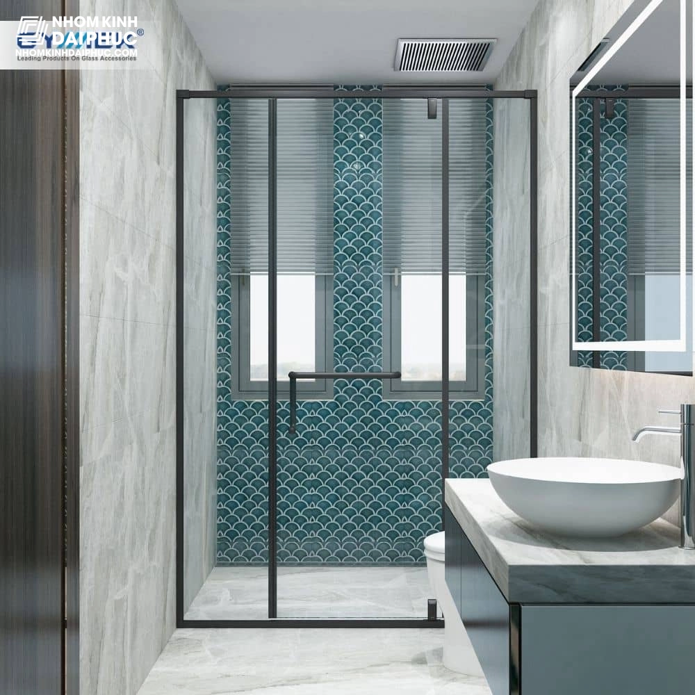 Cabin tắm GYMEK inox màu đen hệ slim 180 độ cửa mở bản lề trục xoay