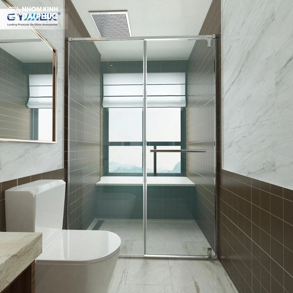 Cabin tắm GYMEK màu inox bóng hệ slim 90 độ K-T cửa mở bản lề trục xoay