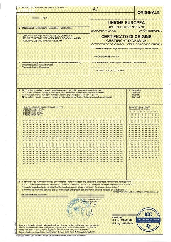 Chứng chỉ Co, CQ của lưới muỗi