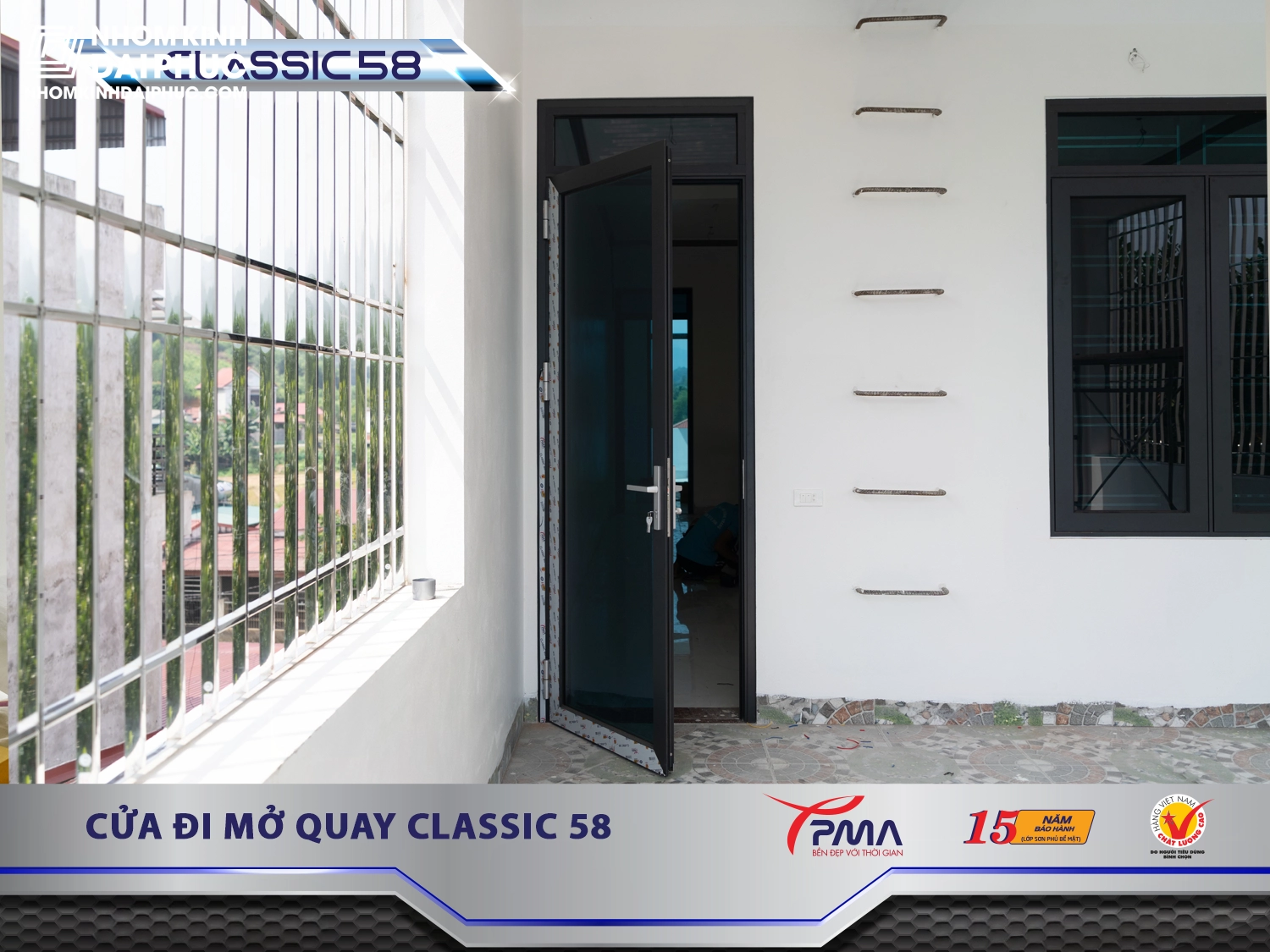 Cửa đi 1 cánh nhôm PMA hệ Classic 58