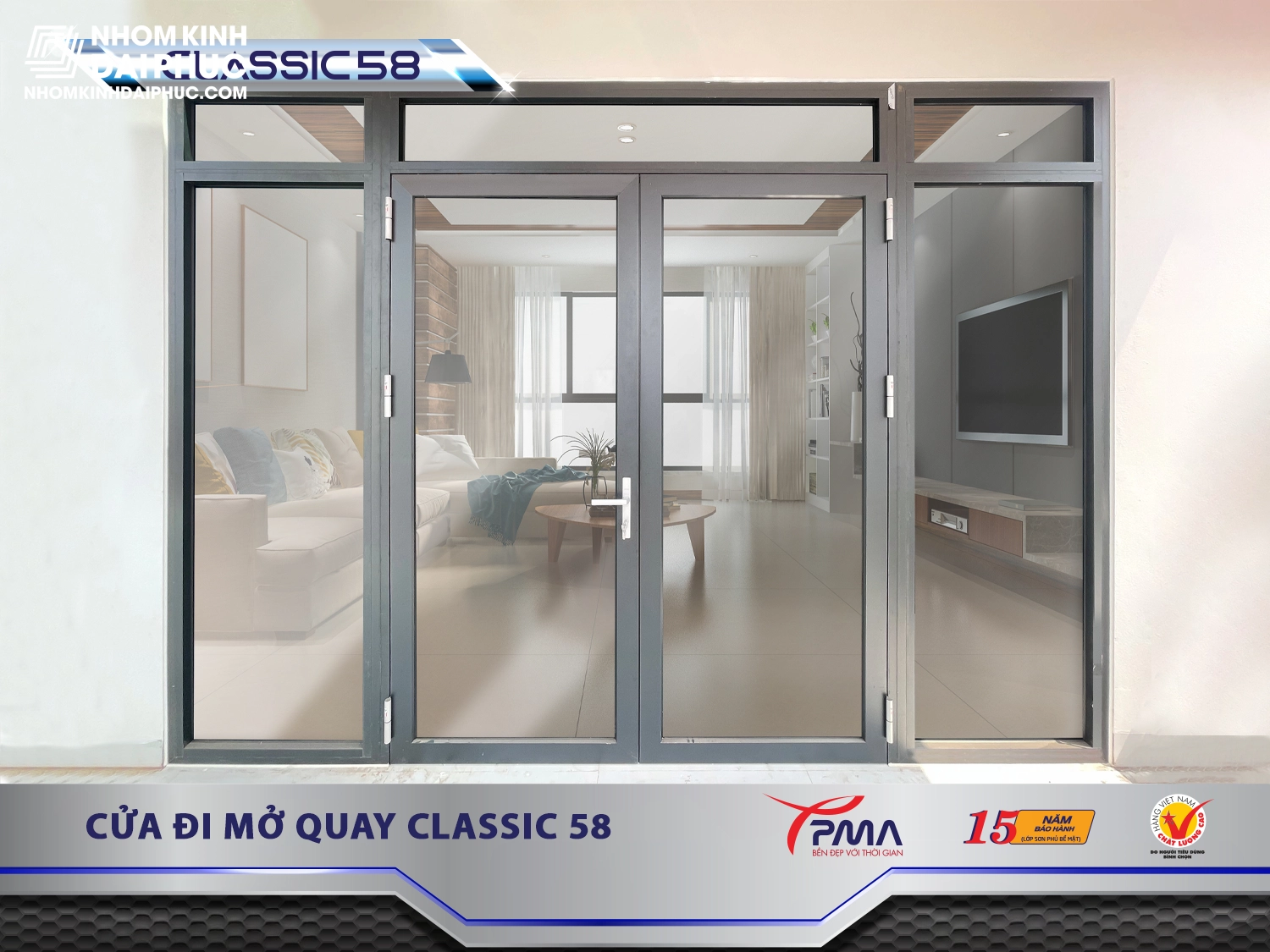 Cửa đi nhôm PMA hệ Classic 58