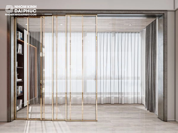 Cửa lùa Slim 5 cánh màu vàng gold