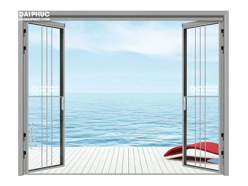 Cửa trượt quay 4 cánh màu ghi xám