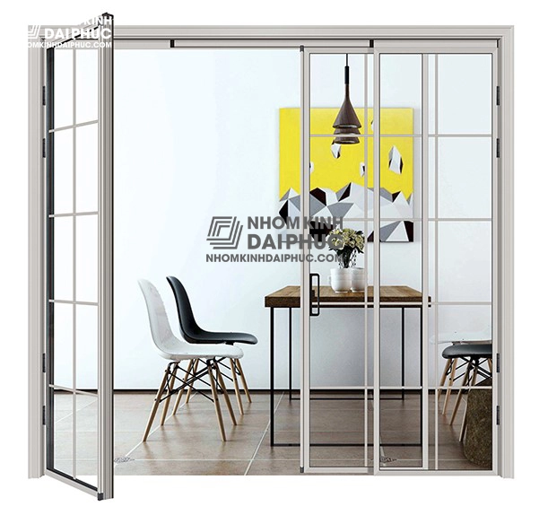 Cửa trượt quay Slim 4 cánh màu trắng