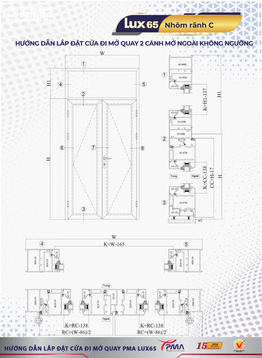 Hướng dẫn lắp đặt cửa nhôm PMA hệ rãnh C Lux65