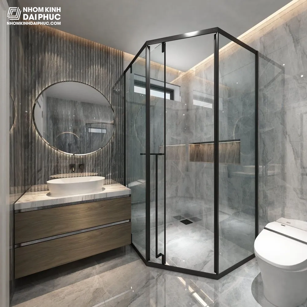 Phòng tắm Gymek 135 độ mở trượt inox màu đen GM-160B