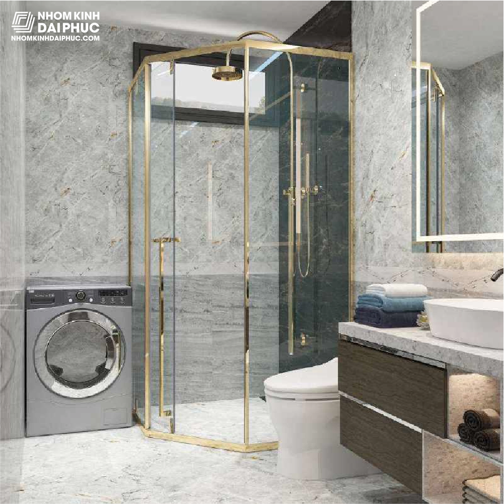 Phòng tắm Gymek 135 độ mở trượt inox màu vàng gold GM-160G