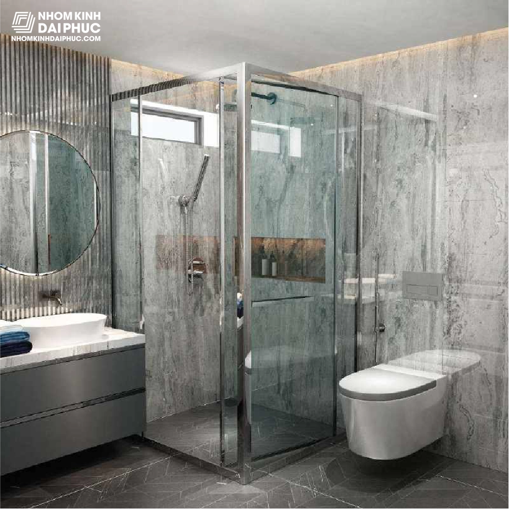 Phòng tắm Gymek 90 độ mở trượt inox màu trắng bóng GM-170