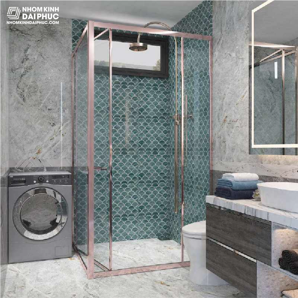 Phòng tắm Gymek 90 độ mở trượt inox màu vàng hồng GM-170R