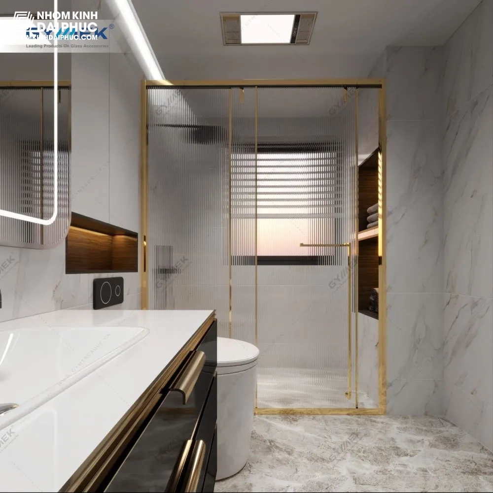 Phòng tắm Gymek trượt ngang inox màu vàng gương GM-150G