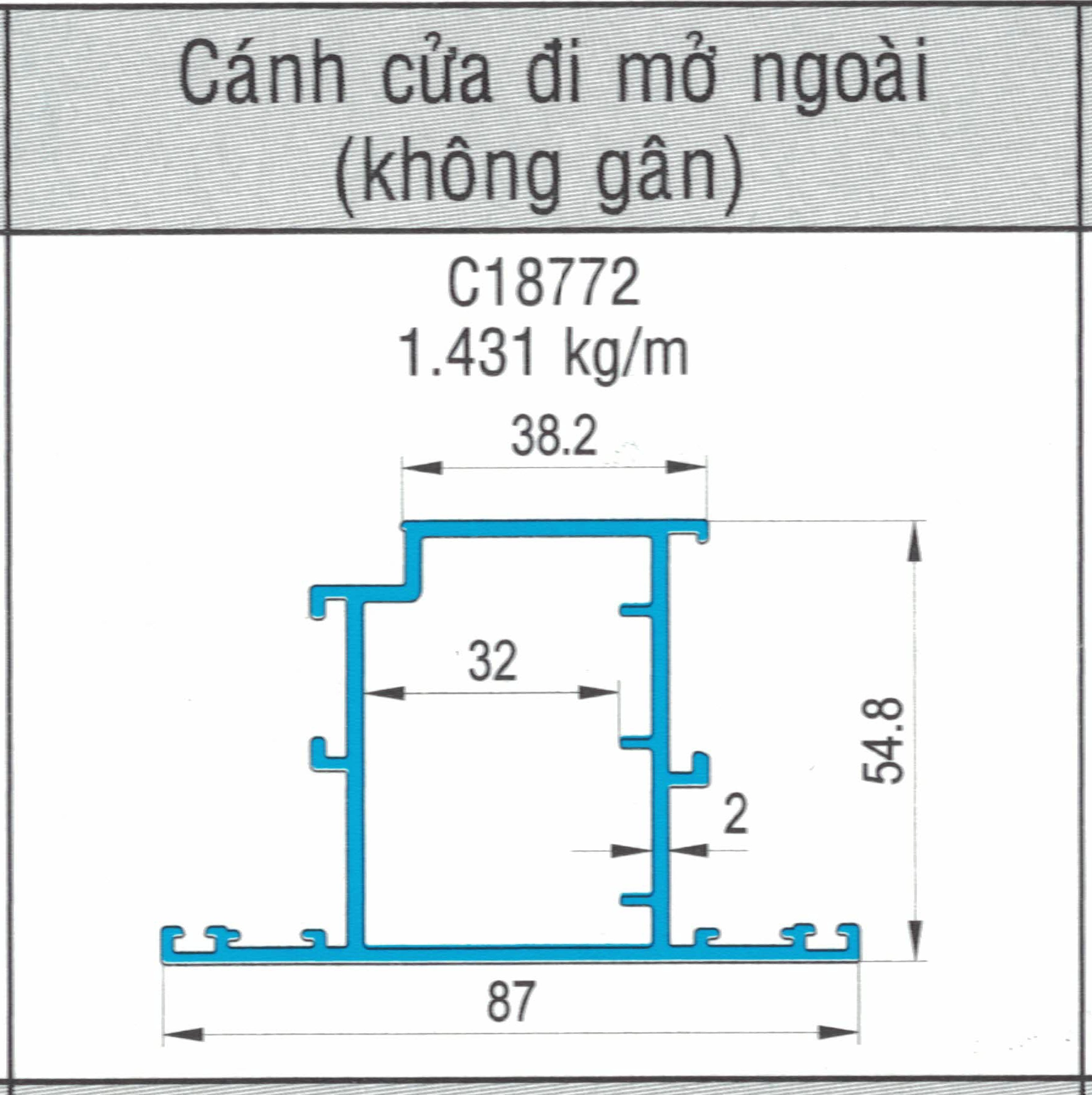 C18772 - Cánh cửa đi mở ngoài (không gân)