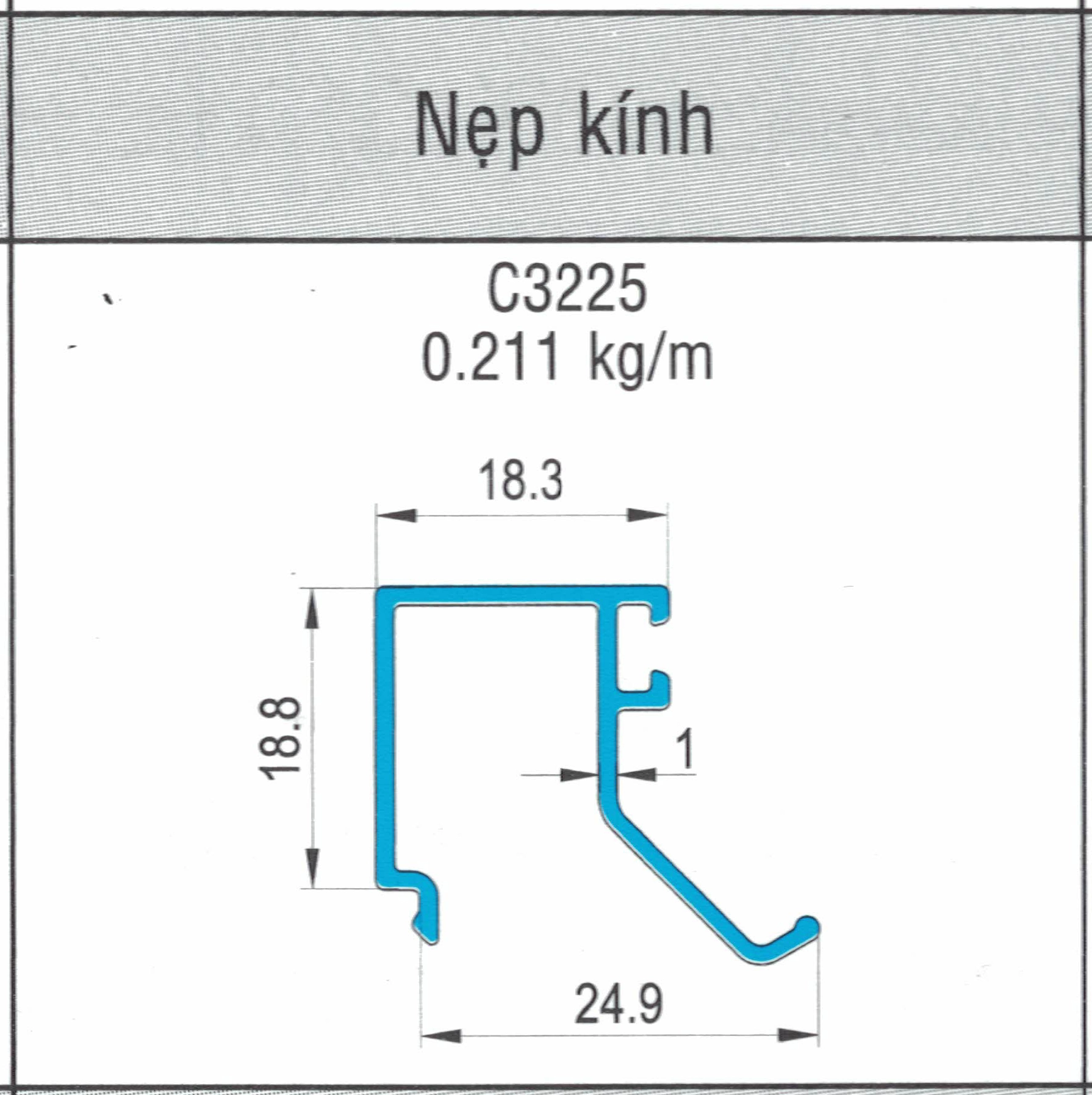 C3225 - Nẹp kính hộp dùng cho khung cửa chia vách
