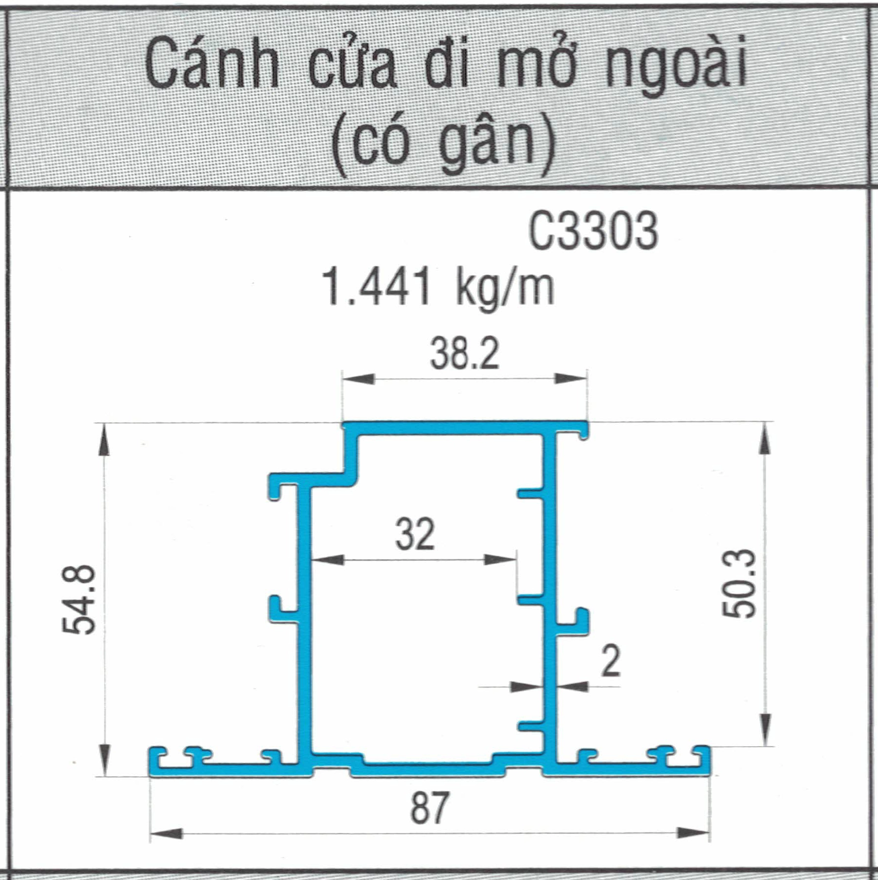C3303 - Cánh cửa đi mở ngoài (có gân)