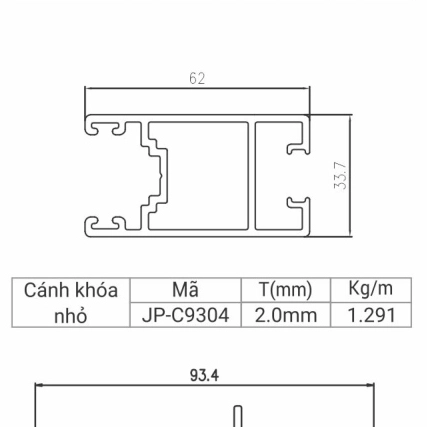 JP-C9304 - Cánh khóa nhỏ bản 62 hệ 93