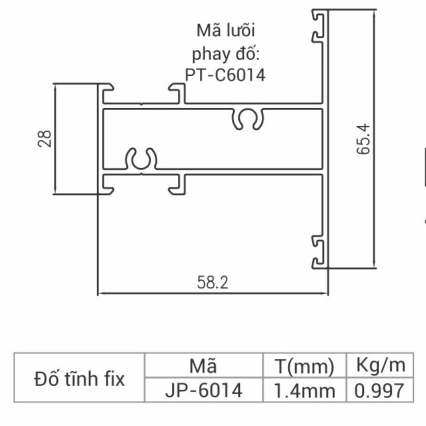 JP-6014 - Đố tách khung vách kính 58