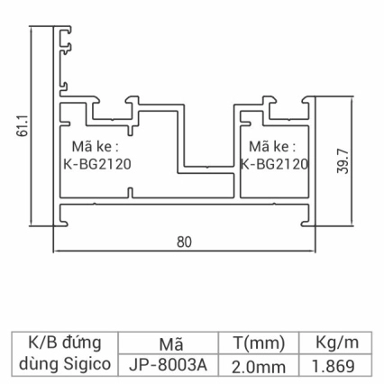 JP-8003A - Khung bao đứng xếp trượt 80 dùng Sigico