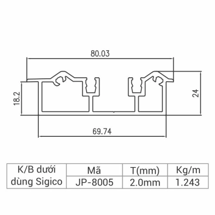 JP-8005 - Khung bao dưới xếp trượt 80 dùng Sigico