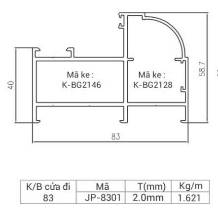 JP-8301 - Khung bao cửa đi hệ 83