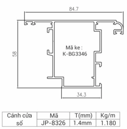 JP-8305 - Cánh cửa sổ mở quay hệ 83