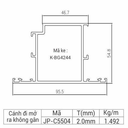 JP-C5504 - Cánh cửa đi mở ra không gân bản 95 hệ 55