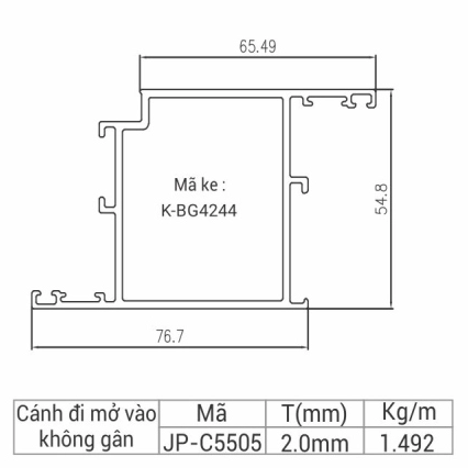 JP-C5505 - Cánh cửa đi mở vào không gân bản 95 hệ 55