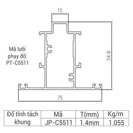 JP-C5511 - Đố tĩnh tách khung cửa sổ 55